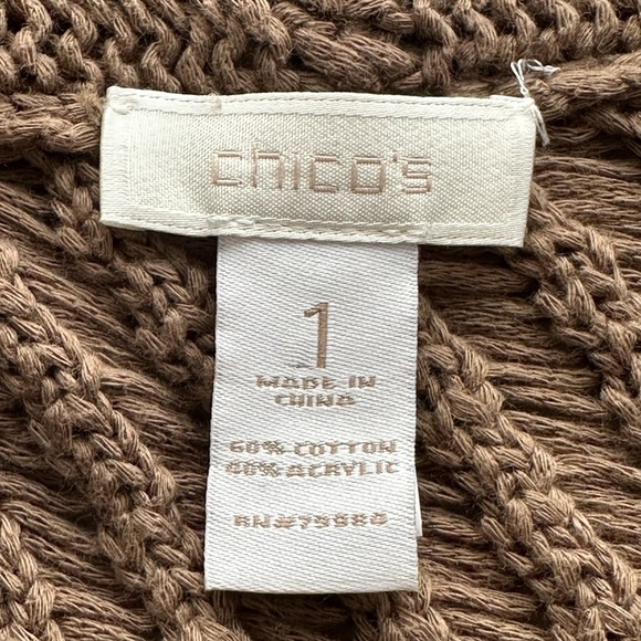 CHICO’S Crochet Open Cardigan Sweater Brown Neutral Bohemian Earthy Size Medium - Picture 11 of 16